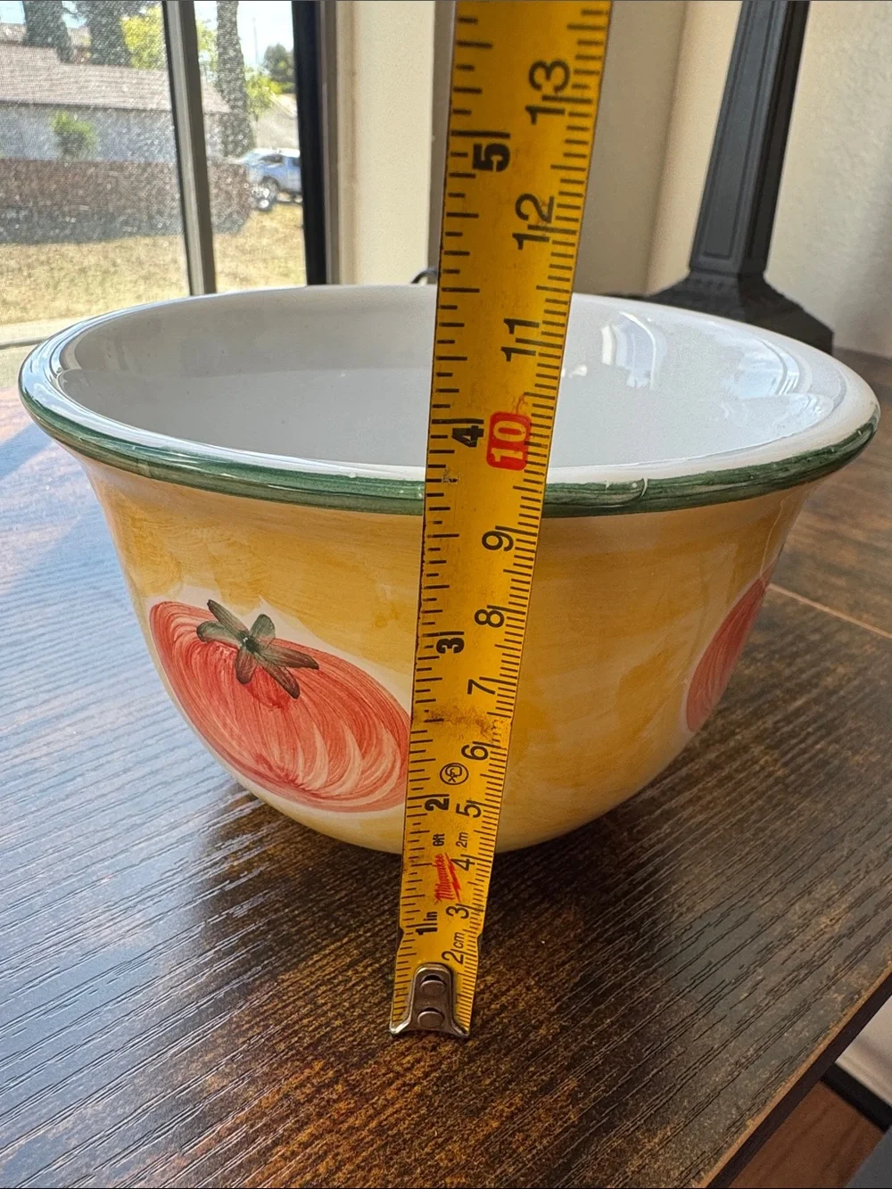 Pottery Barn Yellow and White Ceramic Bowl with Green Trim(one),Made in Italy